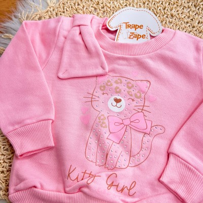 Conj. Casaco de Moletom Kitty Girl e Calça Legging - Rosa